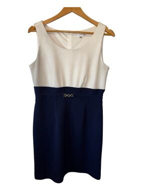 Studio One White and Navy Sleeveless Sheath Dress Size 12P